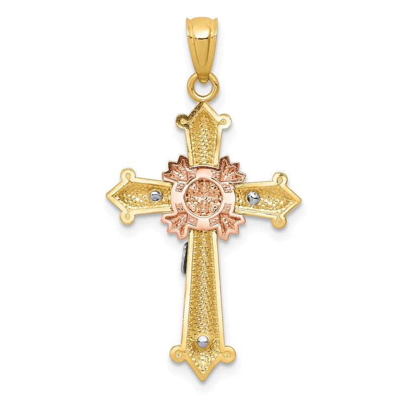 14K Tri-color Polished Crucifix Pendant K5576