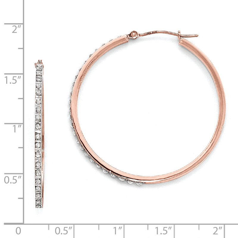 14k Rose Gold Diamond Fascination Diamond Dust/Accent 2x40mm Round Hoop Earrings DF269
