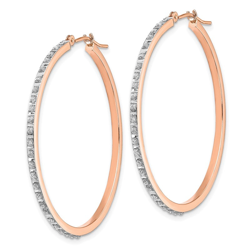 14k Rose Gold Diamond Fascination Diamond Dust/Accent 2x40mm Round Hoop Earrings DF269