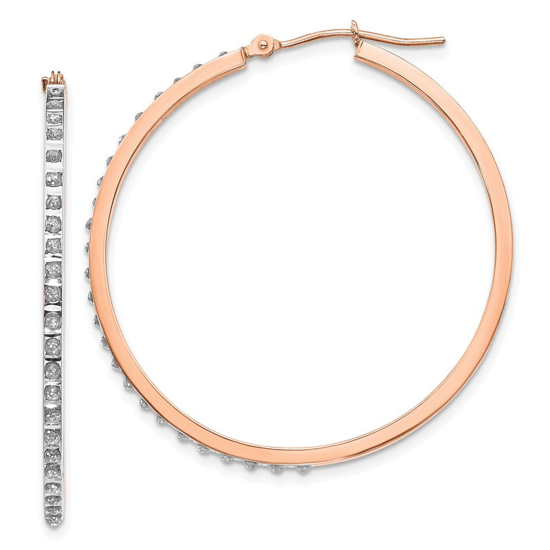 14k Rose Gold Diamond Fascination Diamond Dust/Accent 2x40mm Round Hoop Earrings DF269