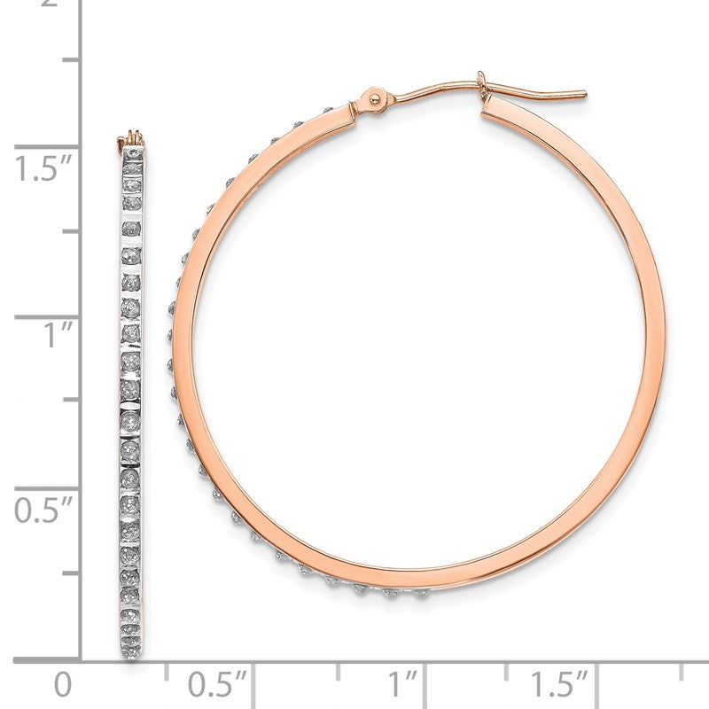 14k Rose Gold Diamond Fascination Diamond Dust/Accent 2x40mm Round Hoop Earrings DF269