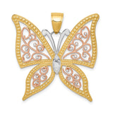14k Two-tone with White Rhodium Diamond-cut Butterfly Pendant K3249