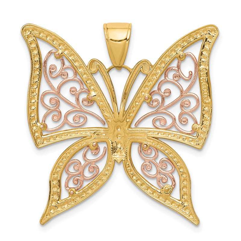 14k Two-tone with White Rhodium Diamond-cut Butterfly Pendant K3249