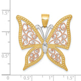 14k Two-tone with White Rhodium Diamond-cut Butterfly Pendant K3249
