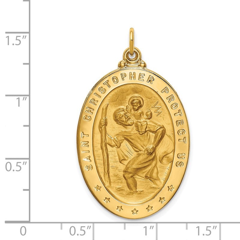 14k Polished and Satin Solid Large St. Christopher Medal Oval Pendant XR1805