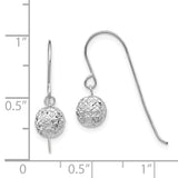 14K White Gold 6mm Diamond-cut Bead Dangle French Hook Earrings TL924