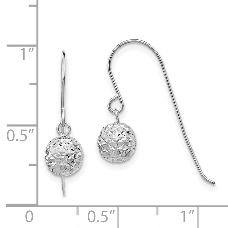 14K White Gold 6mm Diamond-cut Bead Dangle French Hook Earrings TL924
