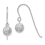 14K White Gold 6mm Diamond-cut Bead Dangle French Hook Earrings TL924