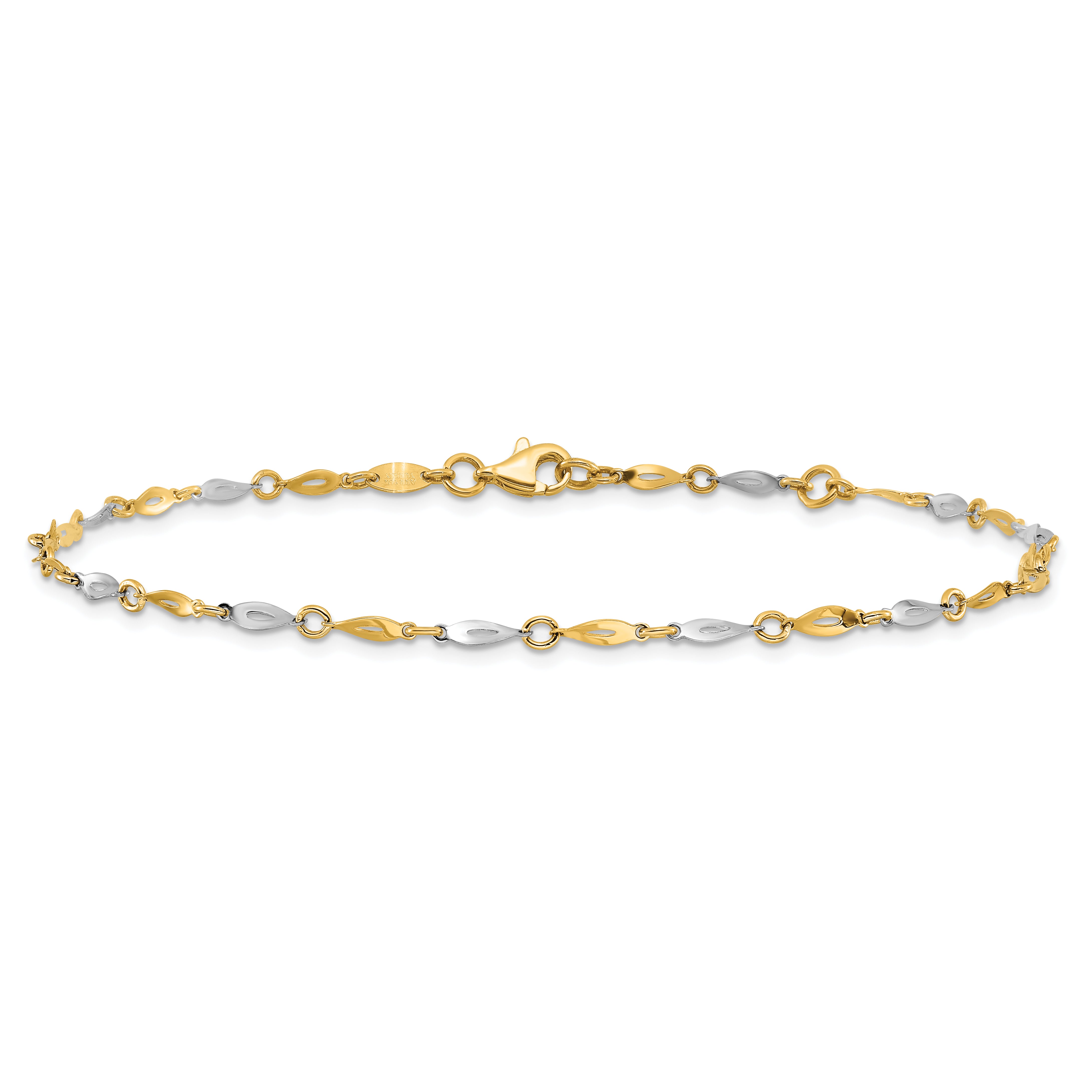 14K Two-Tone Polished Twisted Link 9 inch Plus 1 inch Extender - Total 10 inch Anklet ANK280
