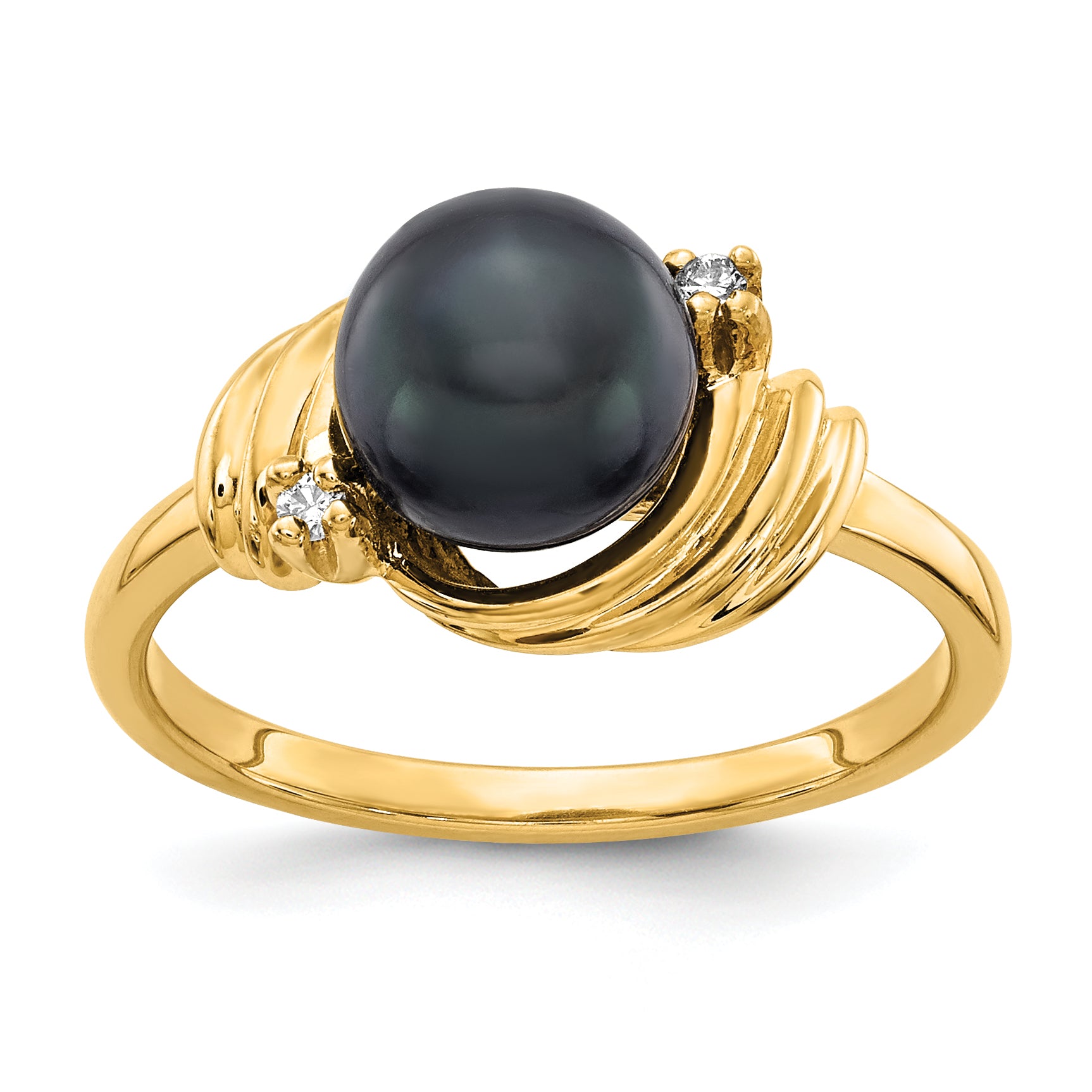 14k 7mm Black Freshwater Cultured Pearl and AA Diamond Ring Y1863BP/AA