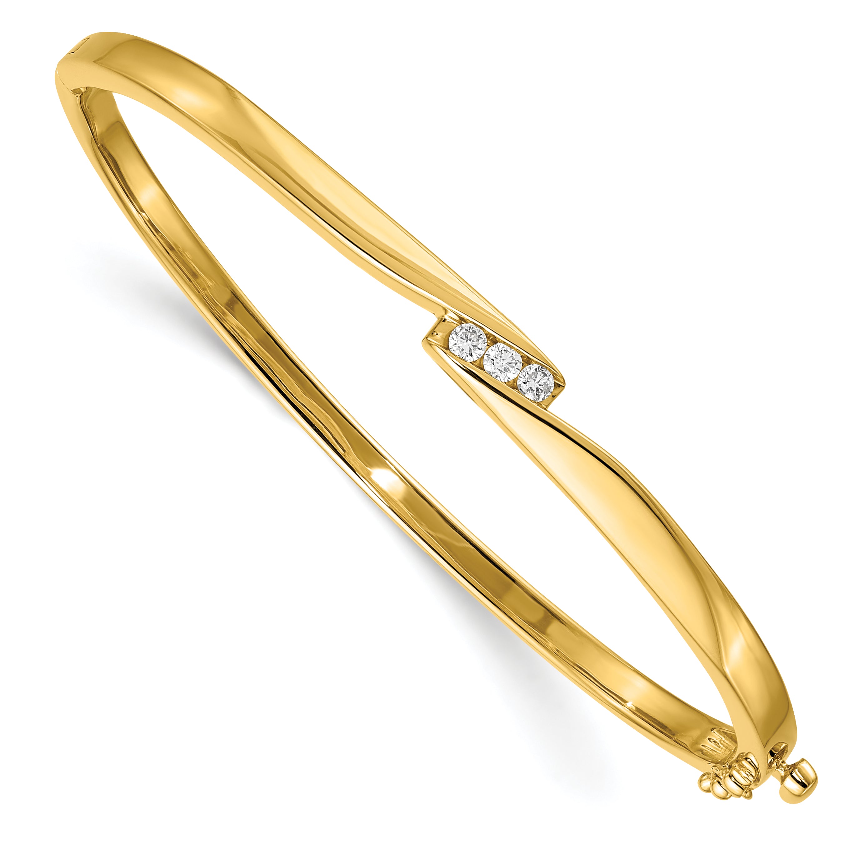 14k Complete 3-Stone 1/8 carat AA Diamond Hinged Oval Bangle Bracelet XB83AA