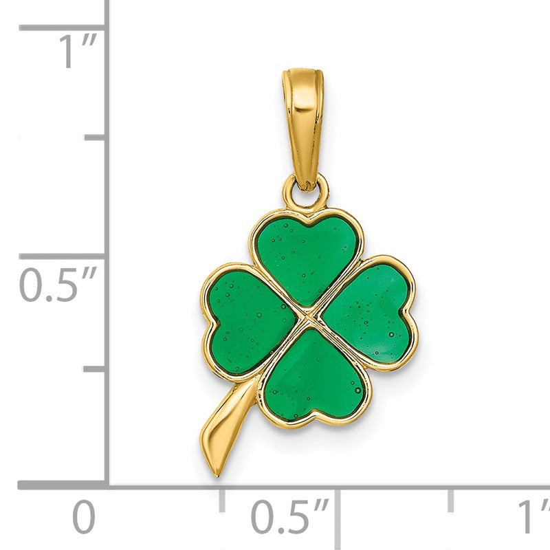 14K 4-Leaf Clover Enameled Pendant K4098