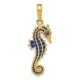 14K 3-D Blue Enameled Seahorse Pendant K4181