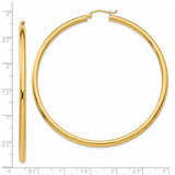 14K 3x65mm Polished Tube Hoop Earrings T946