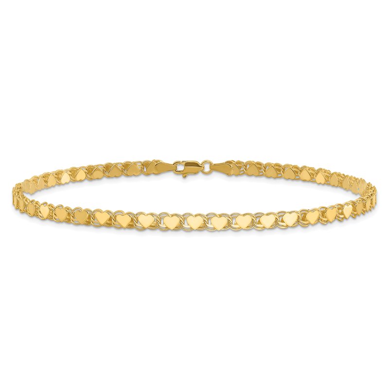 14k Polished Double-Sided Hearts Double Link 10 inch Anklet ANK98