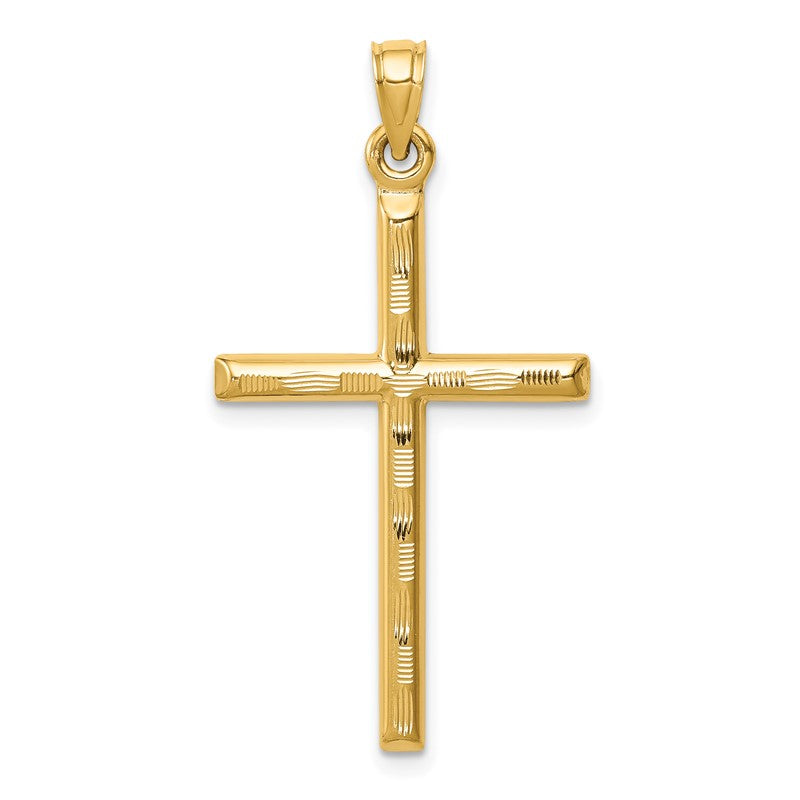 14k Hollow Diamond-cut Cross Pendant K6395