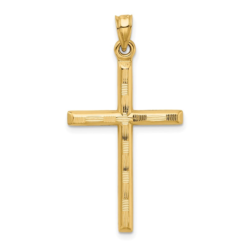 14k Hollow Diamond-cut Cross Pendant K6395