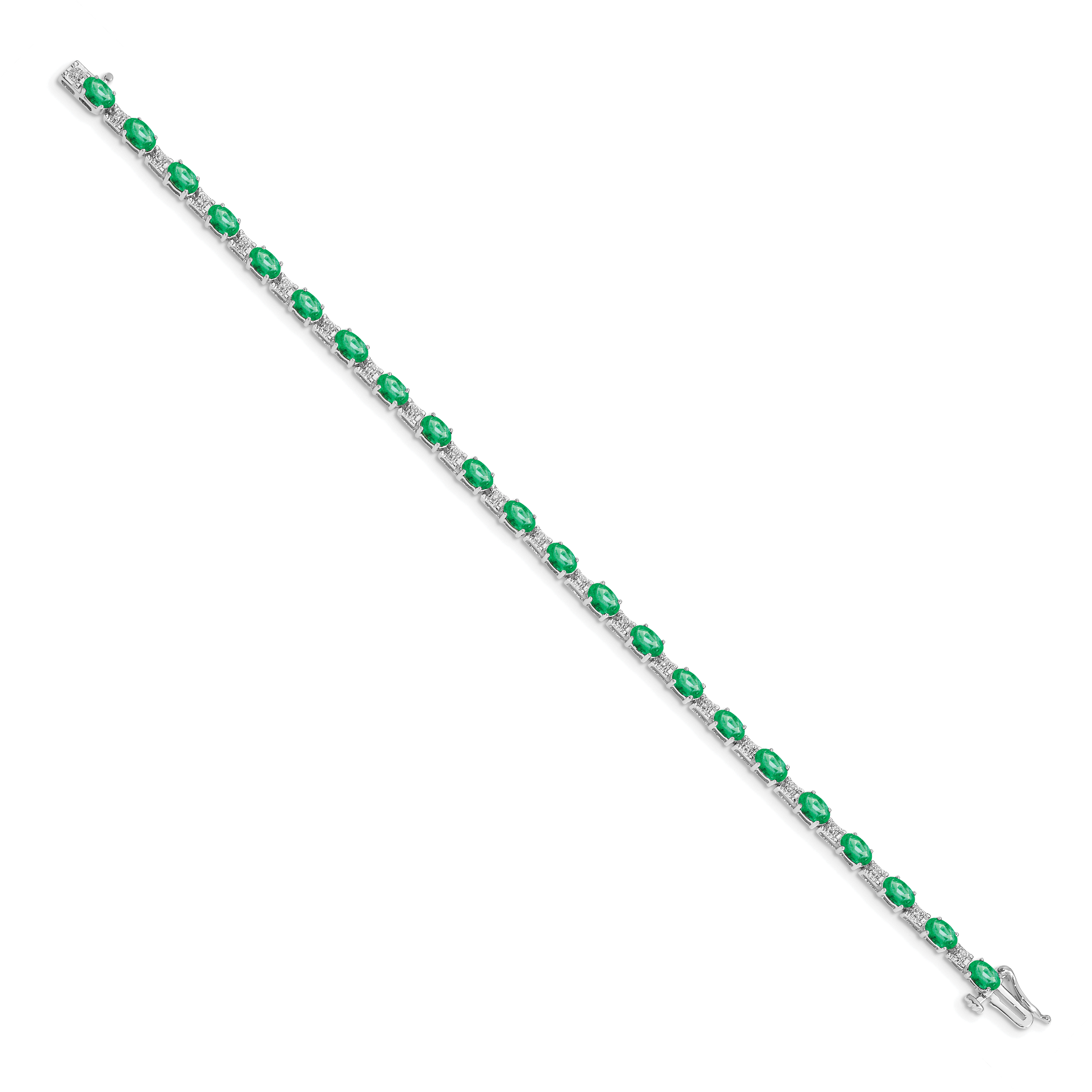 14k White Gold Complete Diamond and Oval Emerald 7 inch Bracelet BM4481