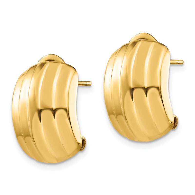 14k 12x17mm Polished Ribbed Omega Back Post Earrings TF215