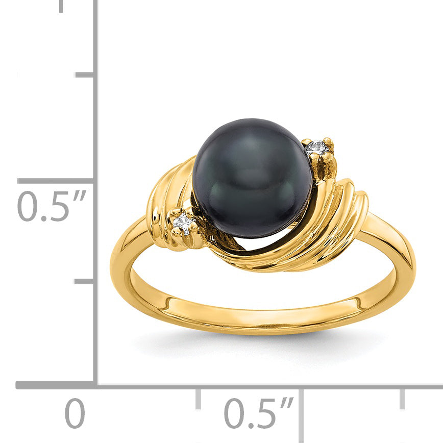 14k 7mm Black Freshwater Cultured Pearl and AA Diamond Ring Y1863BP/AA