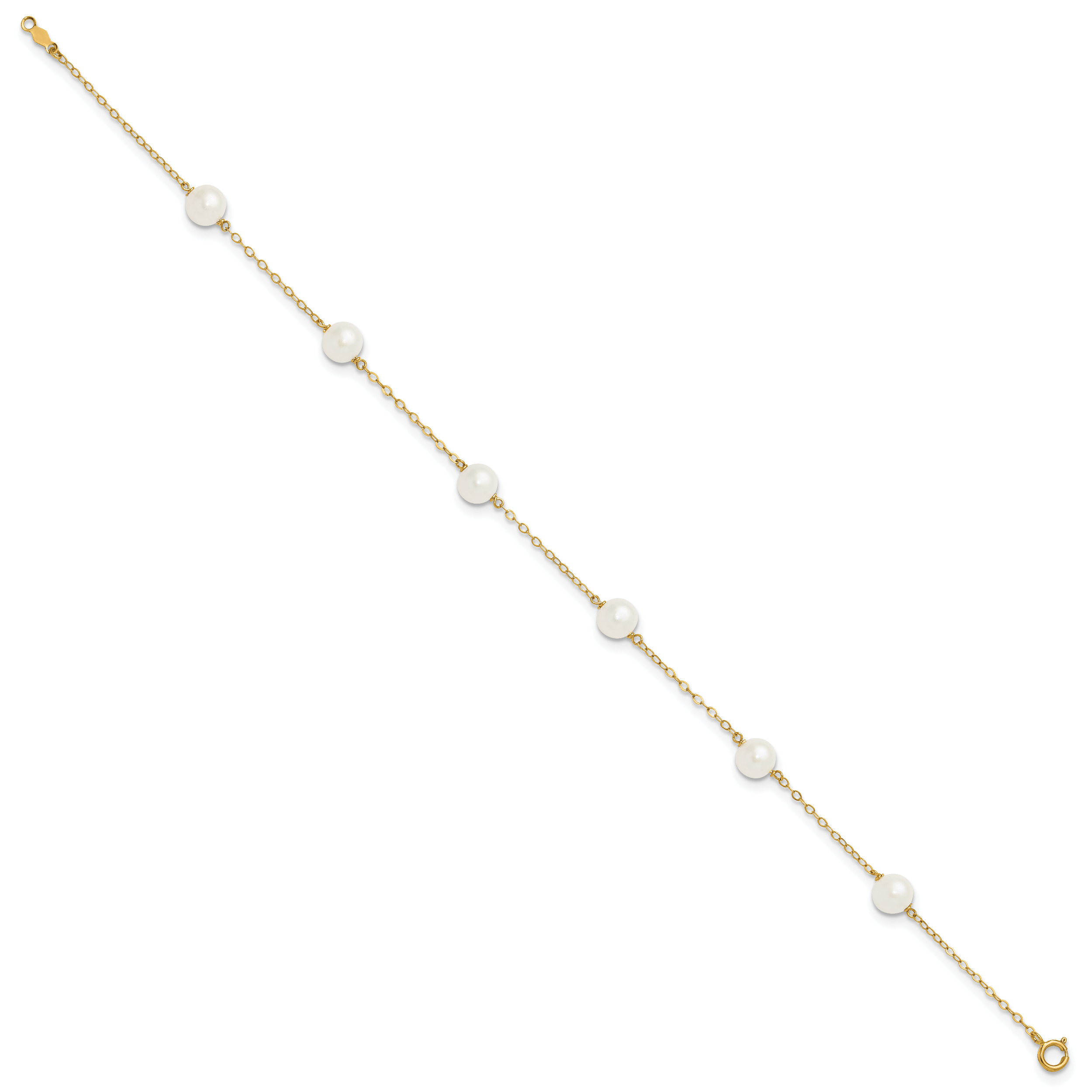 14k 6-7mm White Near-Round Freshwater Cultured Pearl 6-Station 9 inch Anklet XF559