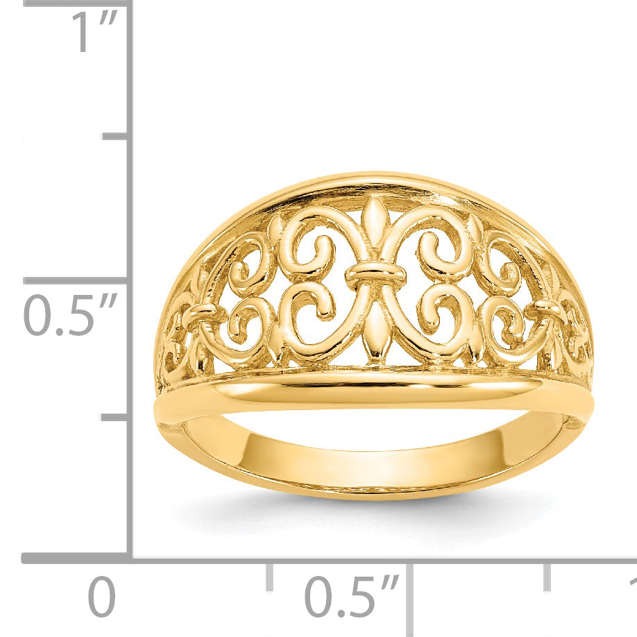 14K Fleur-De-Lis Tapered Filigree Ring K4606