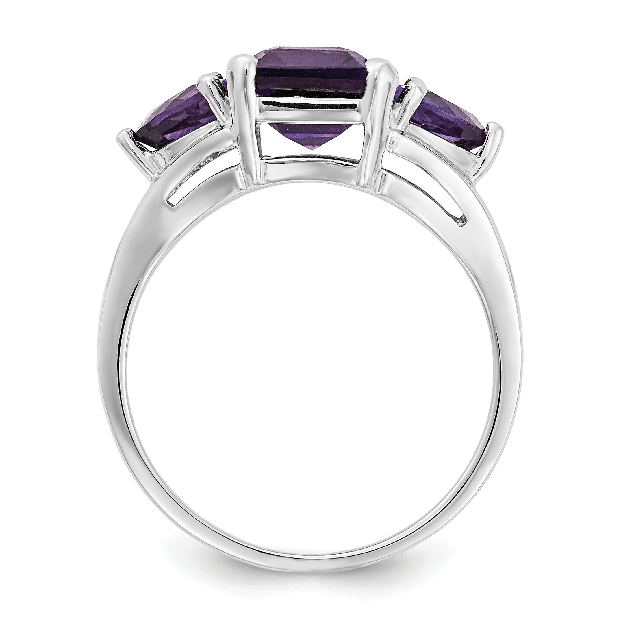 14k White Gold Amethyst 3-Stone Ring Y4543AM