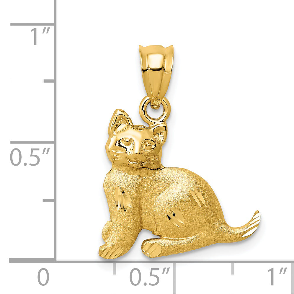 14k Satin Diamond-cut Cat Charm C30