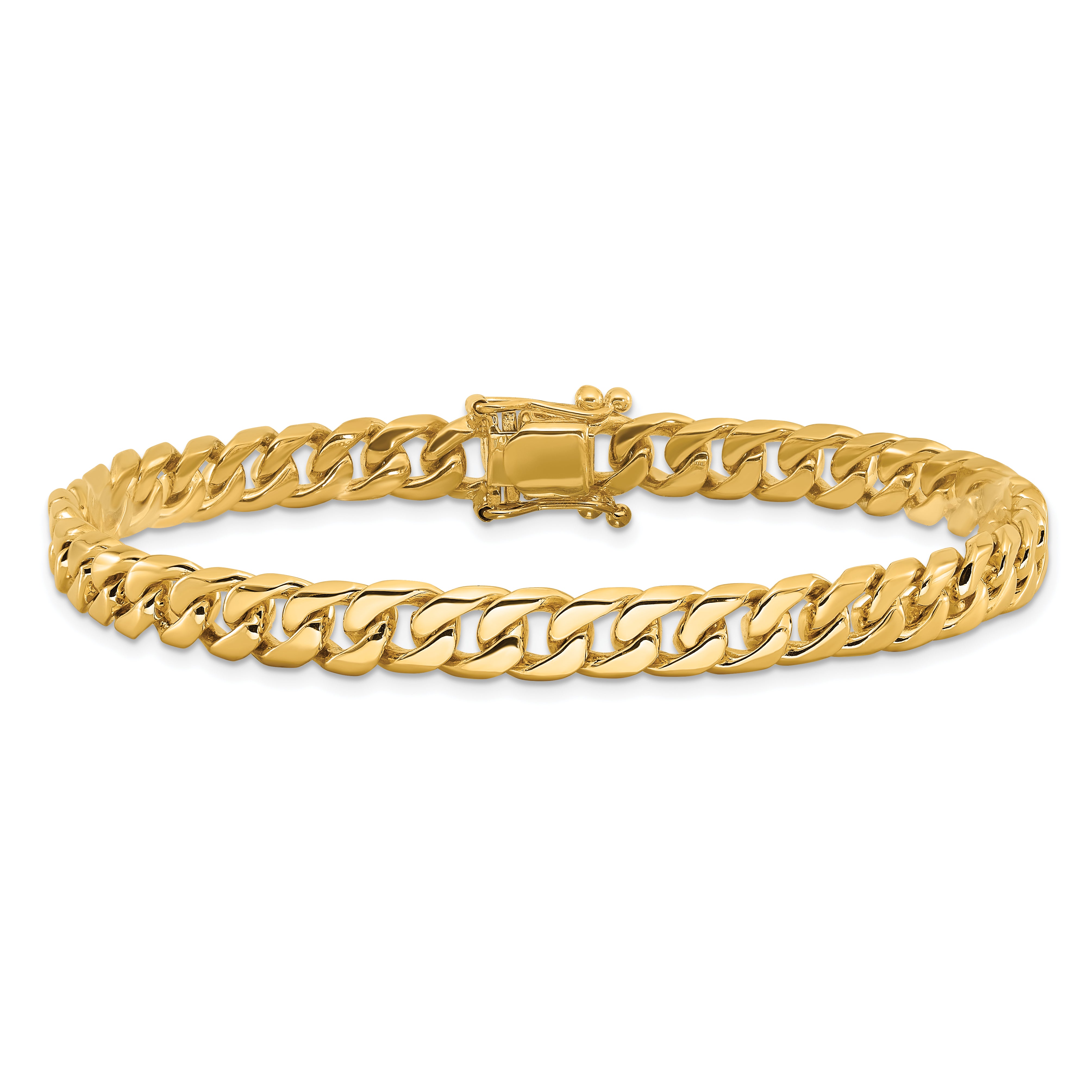 14K 20 inch 6.8mm Hand Polished Flat Beveled Curb Link with Box Catch Clasp Chain LK131