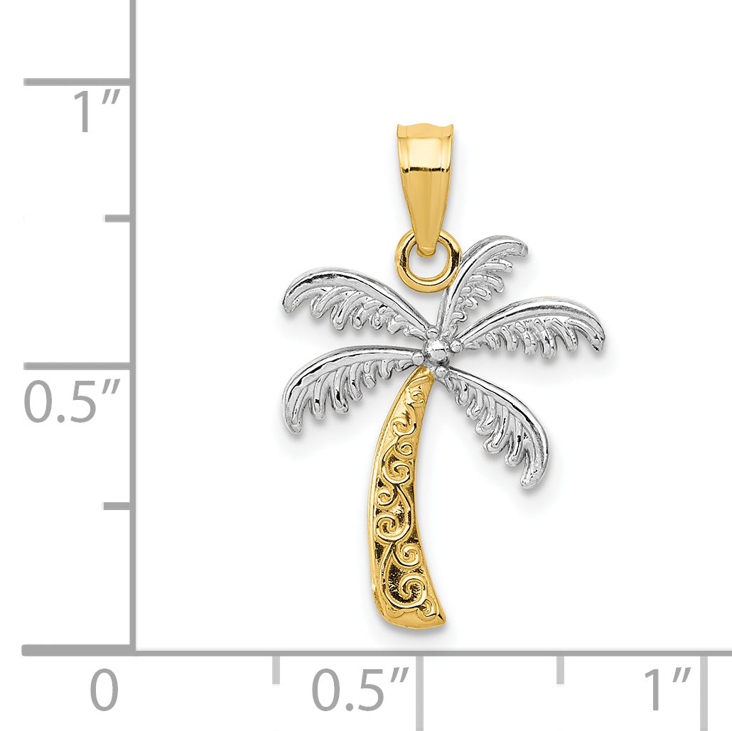 14K and White Rhodium Palm Tree Pendant K4915