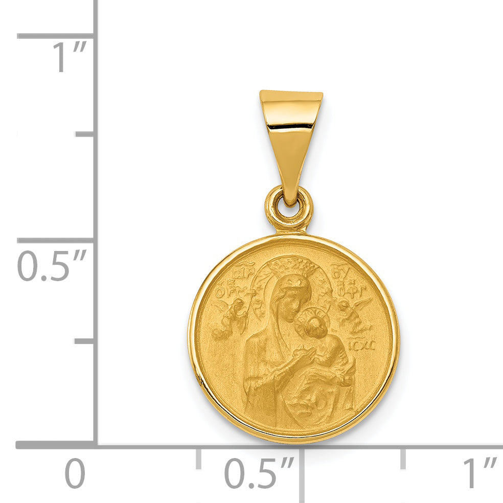 18k Polished and Satin Solid Our Lady of Perpetual Help Medal Round Pendant 18XR46