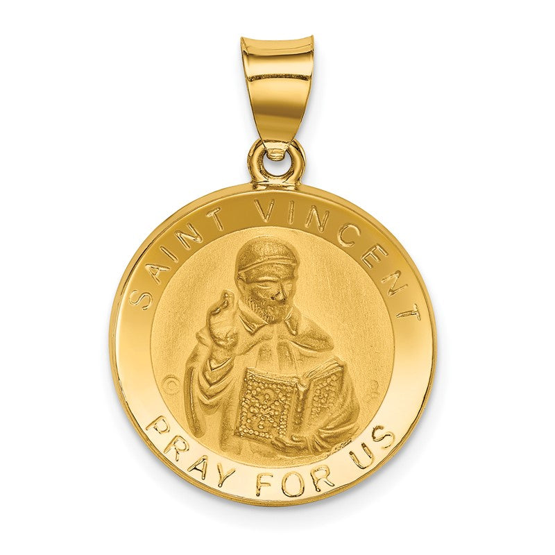 14K Polished and Satin Hollow St. Vincent Medal Round Pendant XR1697