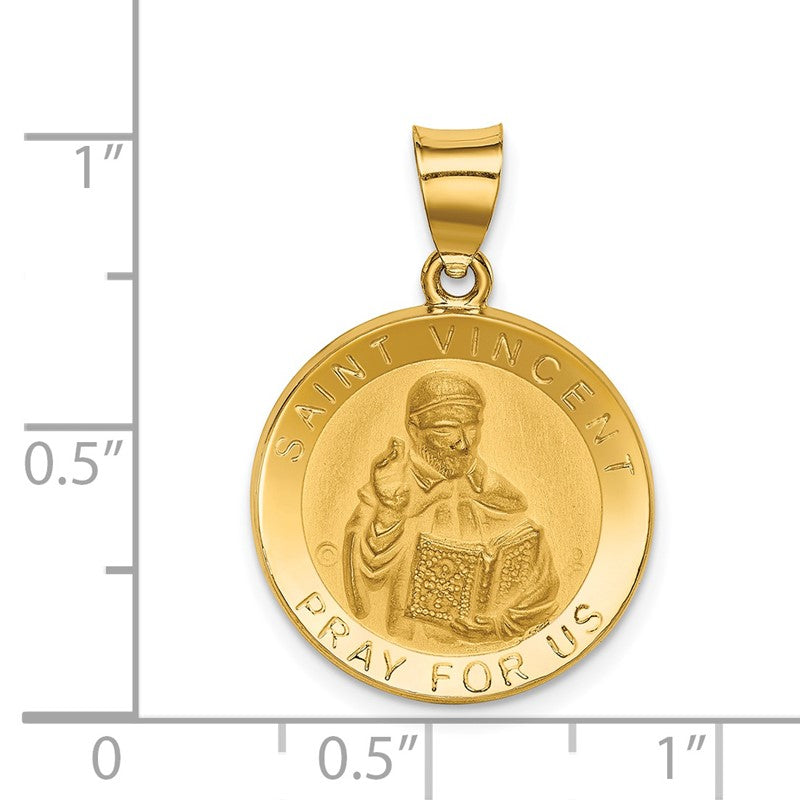 14K Polished and Satin Hollow St. Vincent Medal Round Pendant XR1697