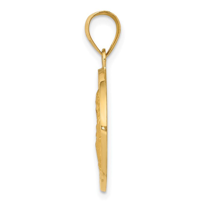 14K Polished and Satin Hollow St. Vincent Medal Round Pendant XR1697