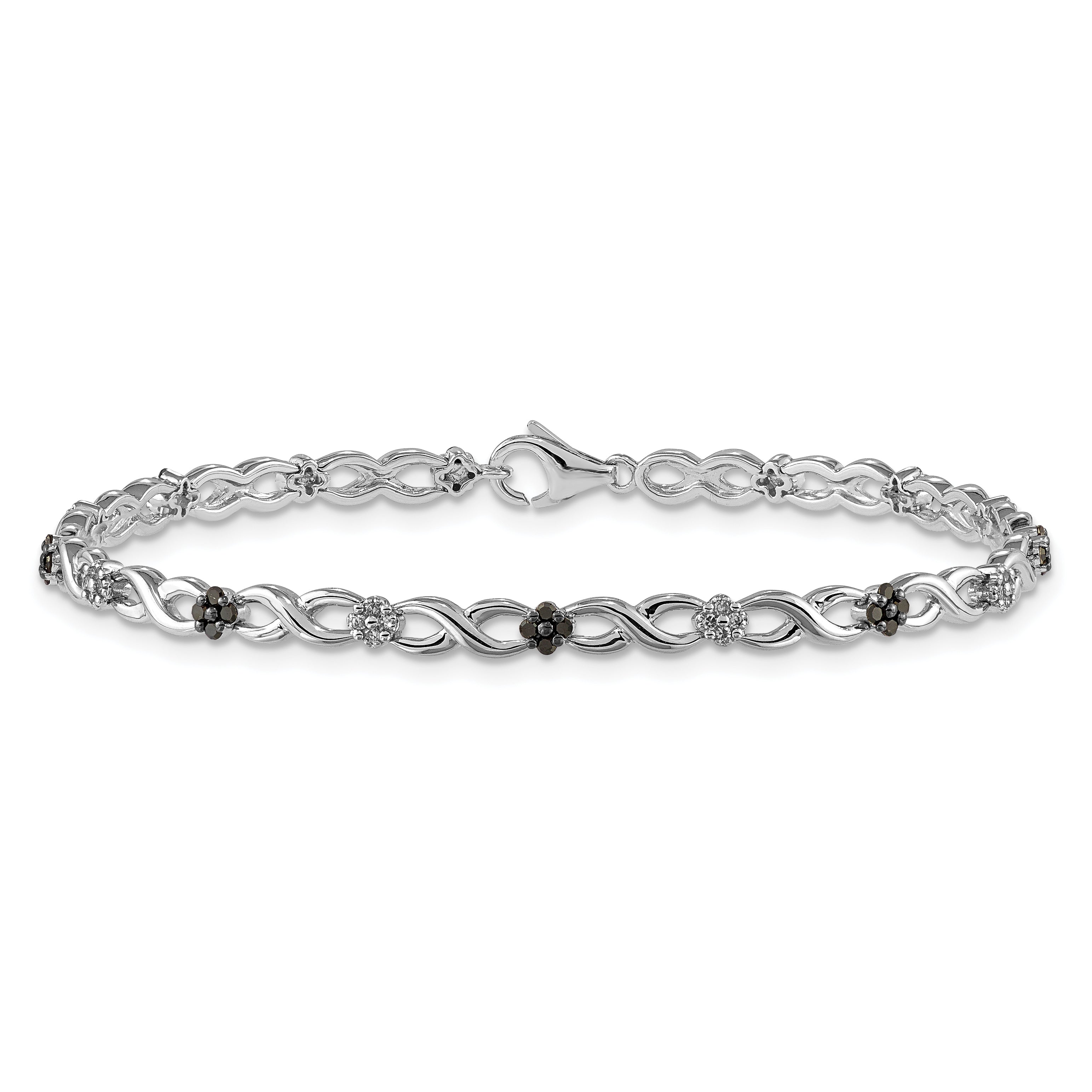14k White Gold Complete 1/2 carat White and Black Diamond Flower Infinity 7 inch Bracelet BM4628