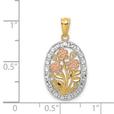 14k Yellow and Rose Gold with White Rhodium Oval 3 Rose Pendant K5310
