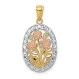 14k Yellow and Rose Gold with White Rhodium Oval 3 Rose Pendant K5310