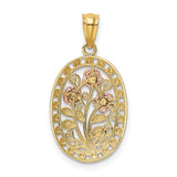 14k Yellow and Rose Gold with White Rhodium Oval 3 Rose Pendant K5310