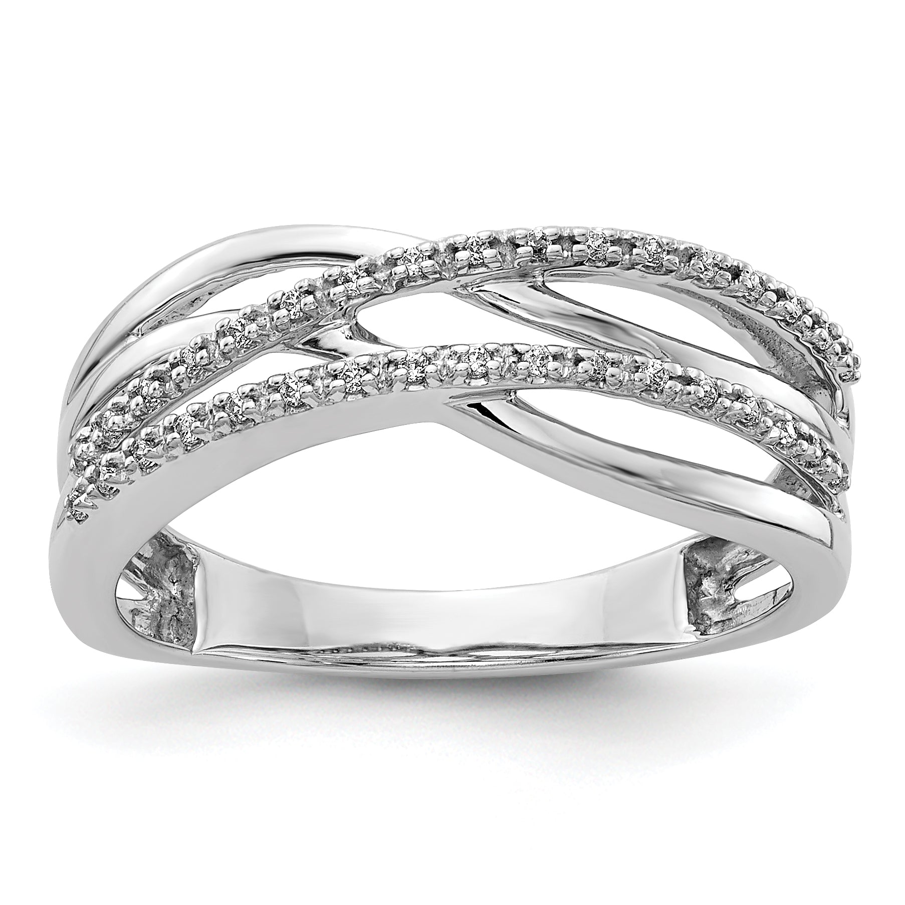 14k White Gold Polished 1/10 carat Diamond 4-Strand Ring RM5666