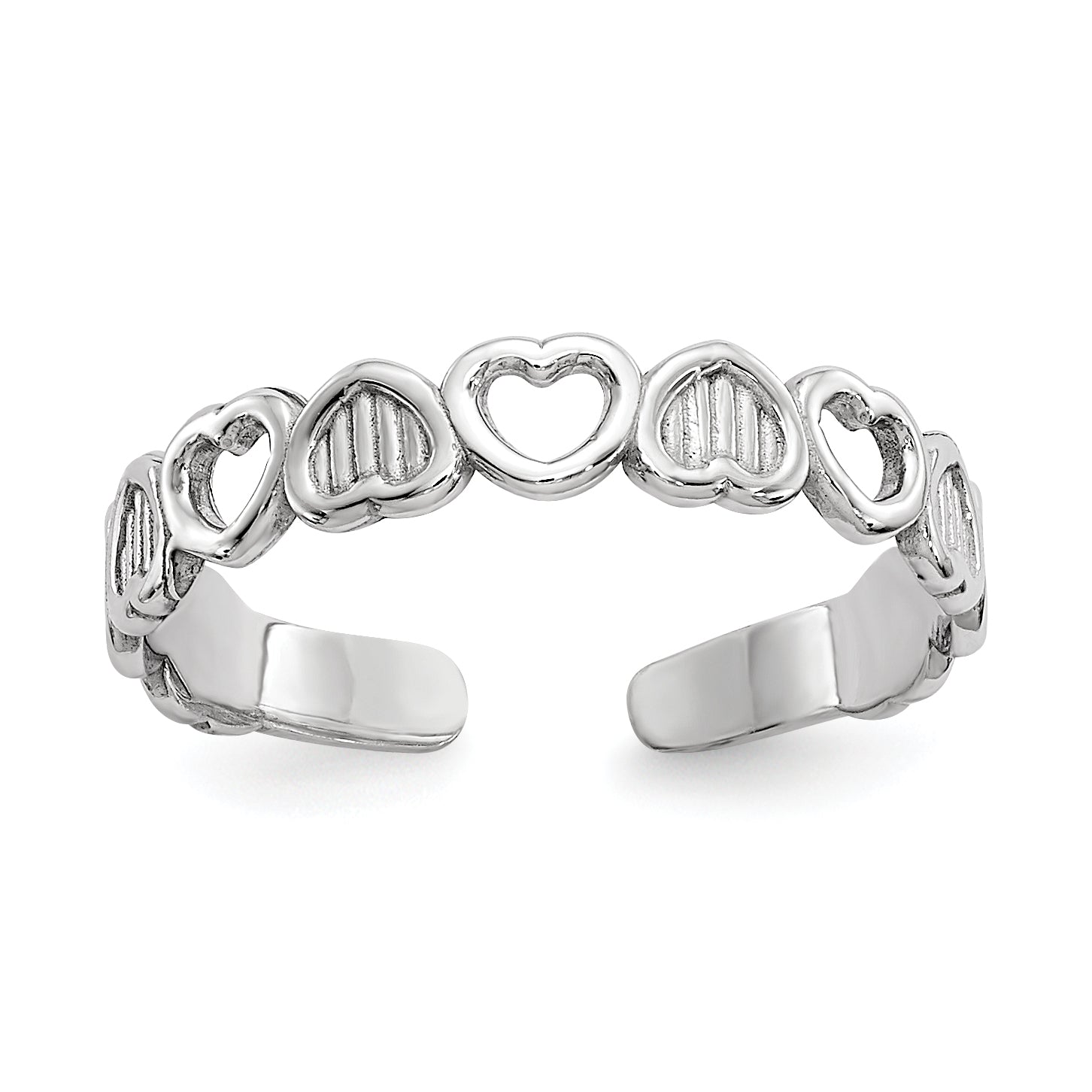 14k White Gold Polished Hearts Toe Ring K5110