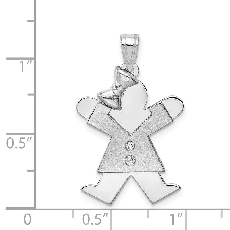 14k White Gold The Kids Medium Girl with Bow on Left AA Diamond Joy Charm XK444AA