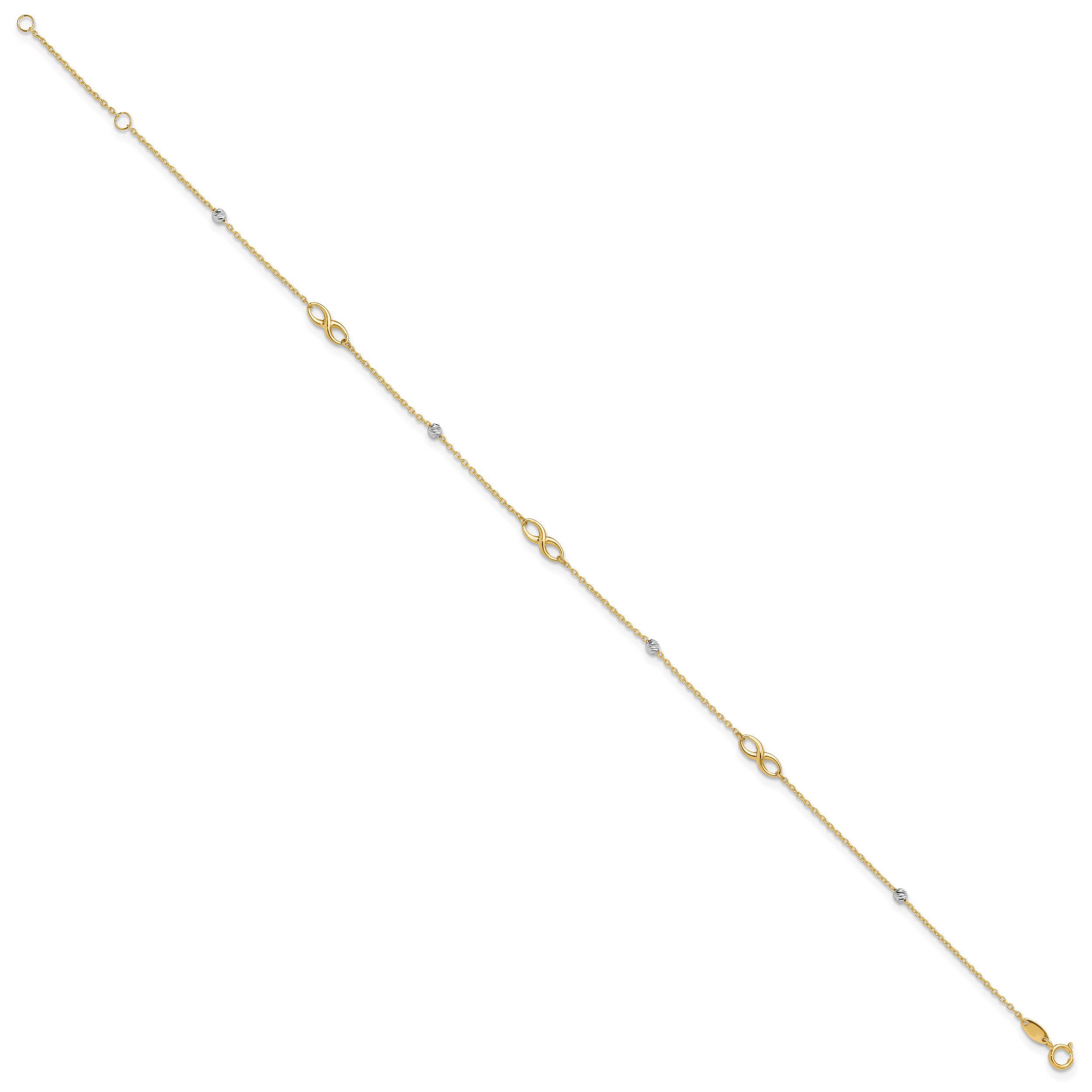 14K Two-Tone Diamond-cut Beads and Infinity 10 inch Plus 1 inch Extender - Total 11 inch Anklet ANK301
