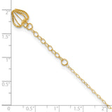 14K Cable Chain with Diamond-cut Heart Cage Dangle 9 inch Plus 1 inch Extender - Total 10 inch Anklet ANK244
