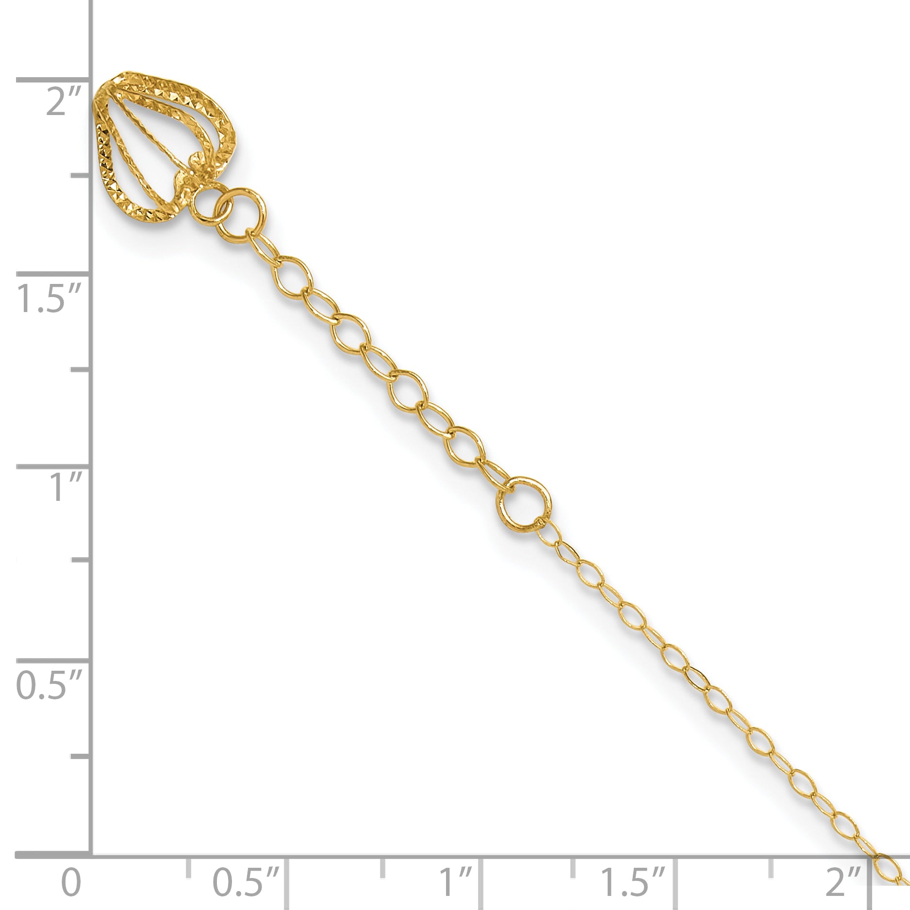 14K Cable Chain with Diamond-cut Heart Cage Dangle 9 inch Plus 1 inch Extender - Total 10 inch Anklet ANK244
