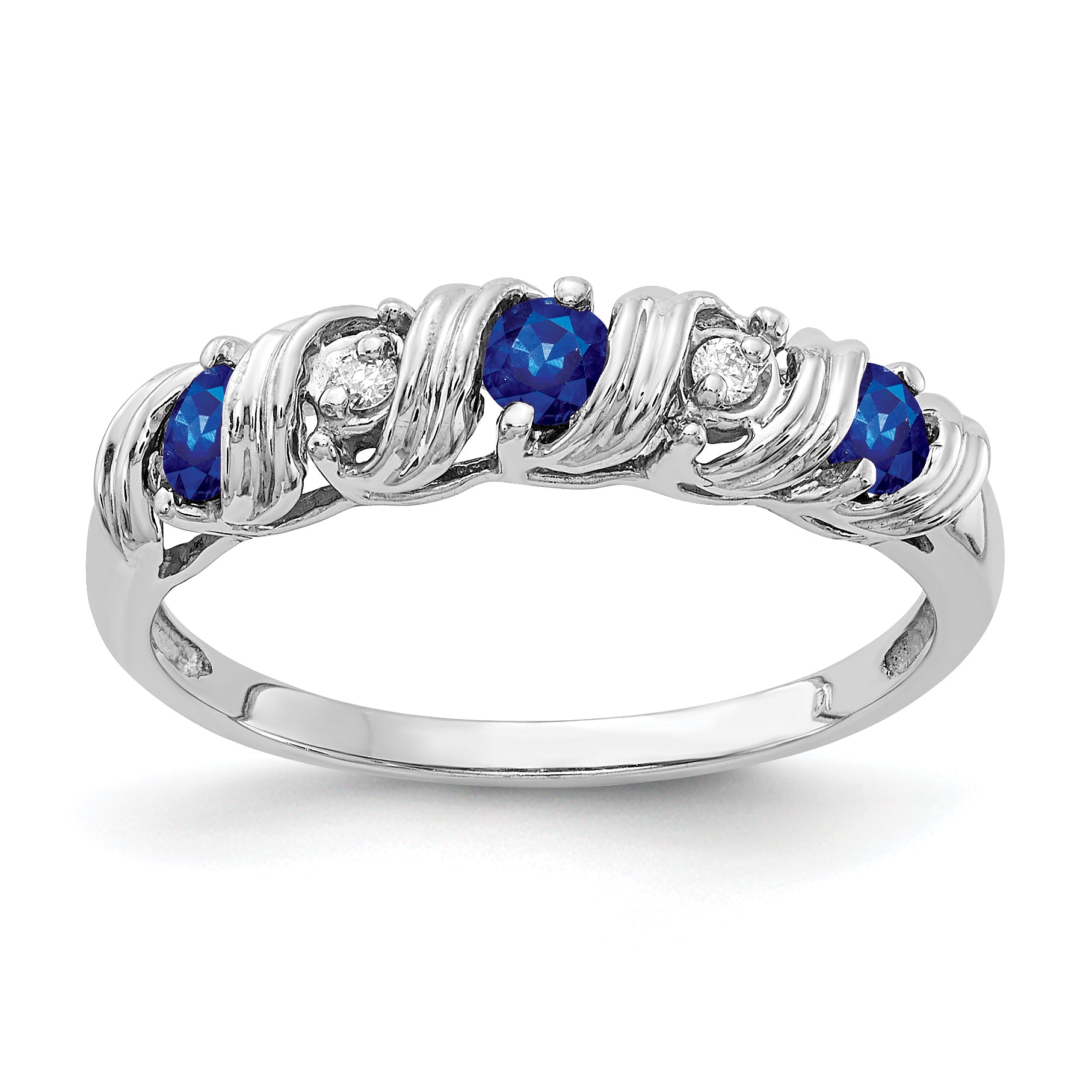 14k White Gold 2.75mm Blue Sapphire and VS Diamond Twist Ring Y4719S/VS
