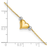 14k Two-tone Polished Puffed Heart with Beads 10 inch Anklet ANK48