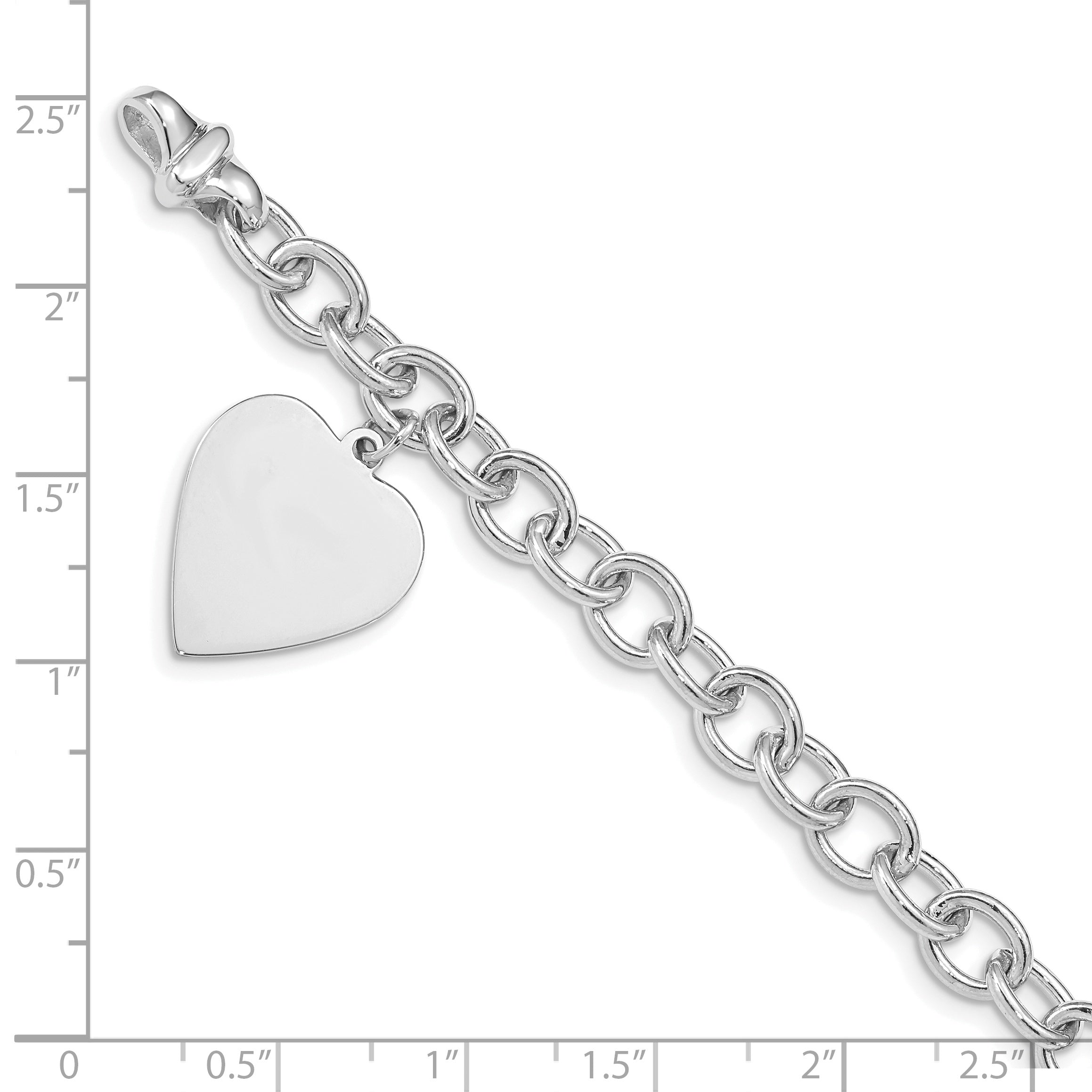 14k White Gold Engravable 23x17mm Solid Dangle Heart Charm and Solid Polished Link 7.5 inch Bracelet WLK313