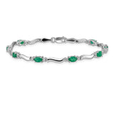 14k White Gold Complete Diamond and Oval Emerald Wavy Link 7 inch Bracelet BM4474