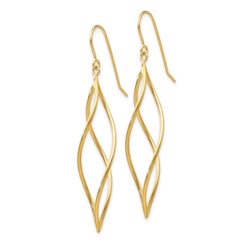 14k Polished Long Twisted Swirl Drop French Hook Earrings TL832