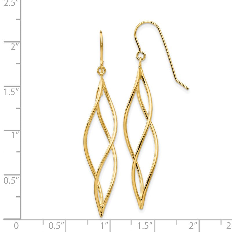 14k Polished Long Twisted Swirl Drop French Hook Earrings TL832